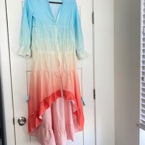 A symmetrical rainbow summer dress